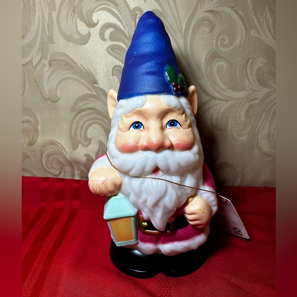 NWT Gnome with Lantern -Blue and Pink- Holiday Time Table Top Blowmold 11”